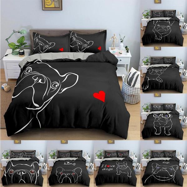 Ensembles de literie Housse de couette pour chien de dessin animé Ensemble imprimé pour animaux de compagnie mignons Housses de couette Twin King Quilt avec taie d'oreiller Literie 2/3PCS