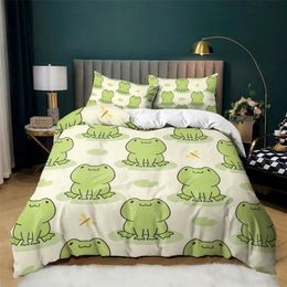 Ensembles de literie Dessin animé grenouille housse de couette ensemble vert clair dessin animé grenouilles mignon libellule Animal ensemble de literie pour enfant double taille Polyester housse de couette 221010