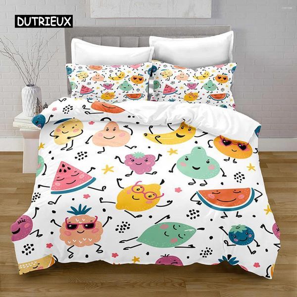 Ensembles de literie Dessin animé Fruits Housse de couette Ensemble Pastèque Ananas Banane Style japonais Imprimer Polyester doux pour enfants adolescents