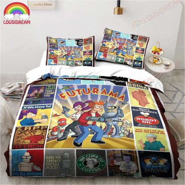 Ensembles de literie Cartoon Futuramas Bender Poster Set Feuille King Twin Double Enfant Microfibre ou Polyester Housse de couette