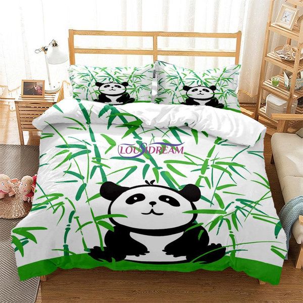 Ensembles de literie dessin animé Panda ensemble de lit double taille mignon 3 pièces housse de couette pour filles garçons enfants adolescent couette