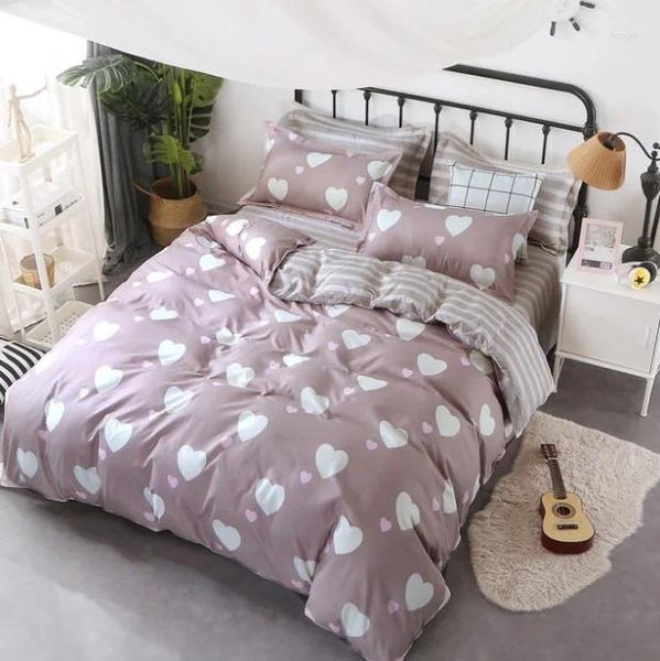 Conjuntos de ropa de cama Dibujos animados Pink Flamingo 3/4pcs Patrón geométrico Ropa de cama Funda nórdica Sábana Fundas de almohada Set