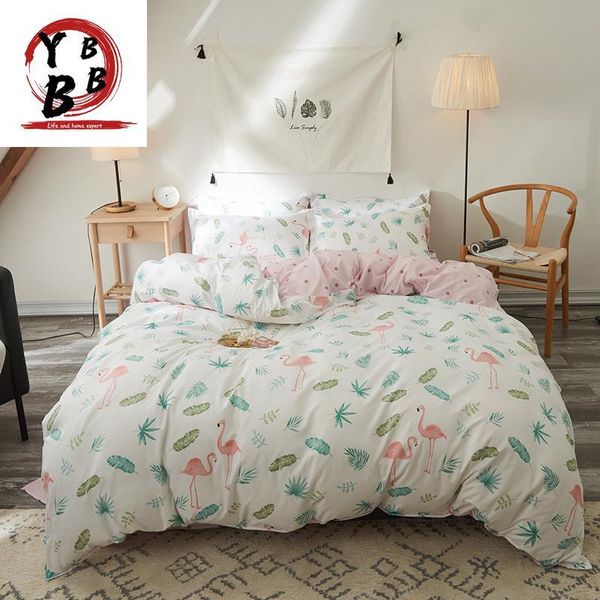 Juegos de cama de dibujos animados de flamencos rosas y blancos, 3/4 Uds., ropa de cama para niños y niñas y adultos, funda de edredón King, fundas de almohada