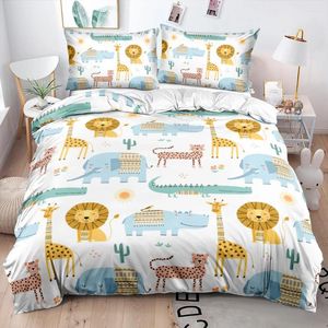 Beddengoed sets cartoon serie kinderen dekbedovertrek set schattige leeuw giraffe olifant quilt kussencases wit bed linnen voor meisjes/jongens