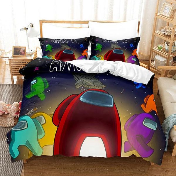 Ensembles de literie Ensemble de dessin animé Jeu mignon Housse de couette avec taies d'oreiller King Size pour enfants Enfants Cadeau Maison Textile Lit