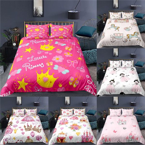 Conjuntos de ropa de cama Conjunto de dibujos animados para bebés Niños Cuna Funda nórdica Funda de almohada Castle Girls Princess Manta Edredón