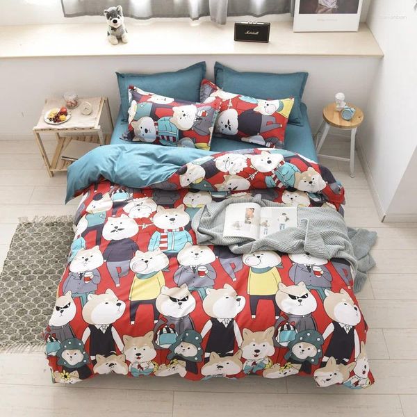 Ensembles de literie Style de dessin animé aloès Coton Single Single Double Lit lit Plotte de couette couvercle tai-oreiller pour garçons et grilles Image animale mignonne