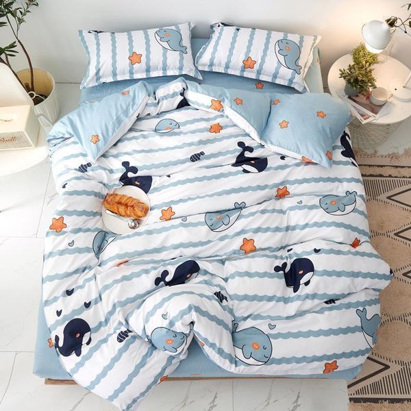 Juegos de ropa de cama Patrón de ballena de dibujos animados Juego de funda de cama Edredón para niños Sábanas y fundas de almohada para niños adultos Edredón 40