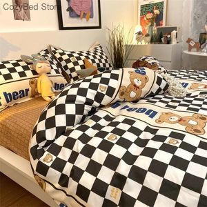 Ensembles de literie damier ours ensembles enfants linge de lit drap à carreaux simple Double reine roi housse de couette literie 230921