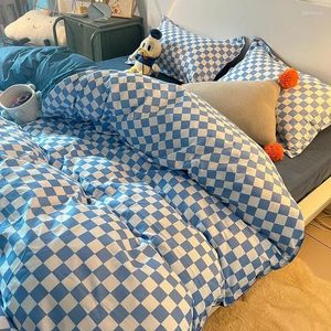 Beddengoed sets dambordset enkele queen size platte plaat quilt dekbedoverdeksel kussensloop polyester beddengoed liniet textiel