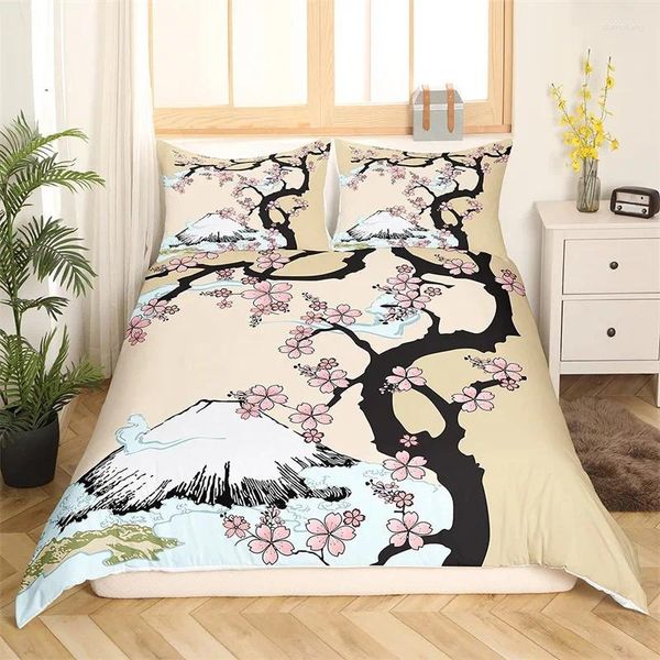 Ensembles de literie Ensemble de fleurs de cerisier Housse de couette de branche de fleur Style japonais Peintures de paysage botanique Couette Décor de chambre