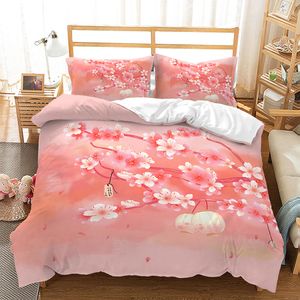 Beddengoedsets Kersenbloesems Dekbedovertrek King Queen Size Japanse Sakura Boom Roze Bloemen Lente Vintage Culturele Set voor Dames Meisjes 230919