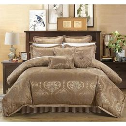 Juegos de ropa de cama Chic Home 9 piezas Calidad de tapicería Jacquard Motif Fabric Bedroomed Bold Set Almohadas Ensemble King Gold