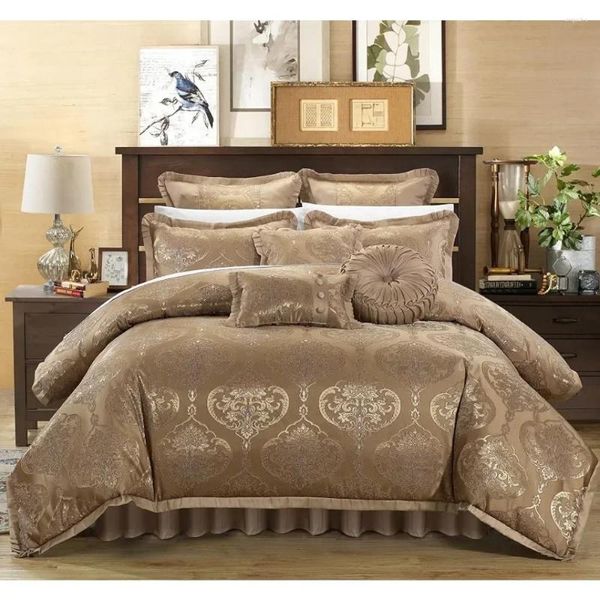 Ensembles de literie Chic Home 9 pièces Rembourrage Qualité Jacquard Motif Tissu Chambre Couette Ensemble Oreillers Ensemble King Or