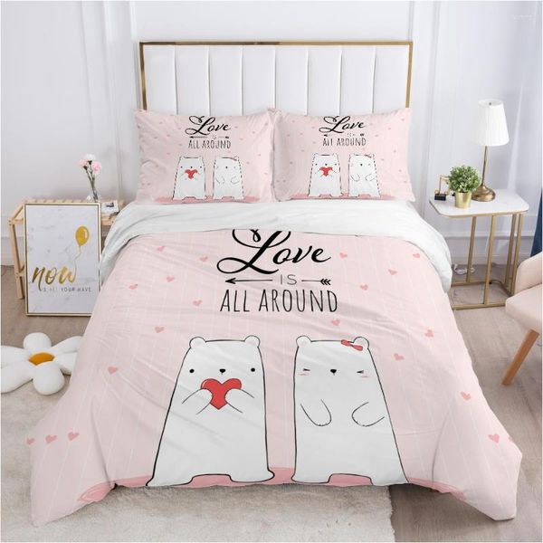 Juegos de cama Juego de niños para niños Bebé Niño 140x200 200x200 Edredón / Manta Funda nórdica Funda de almohada Ropa de cama Single Pink Bear