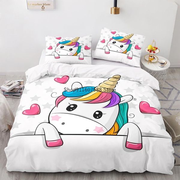 Ensembles de literie Enfants Ensembles Cadeaux Licorne Et Cheval Coloré Impression Dessin Animé Housse De Couette Pour Enfants Filles Garçons 2 3pcs 230802