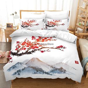 Juegos de ropa de cama Pintura de tinta china Juego de cama de bambú con flor de ciruelo Arte de la moda Funda nórdica con estuches 200x200 Tamaño Adultos Textil R230823