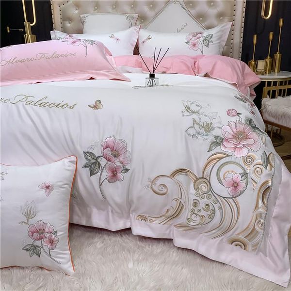 Ensembles de literie Style chinois broderie florale coton mariage maison ensemble haute qualité Satin E15