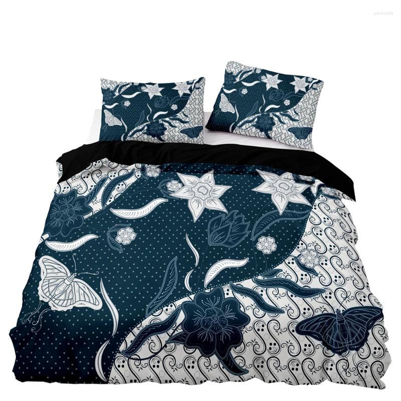 Set di biancheria da letto set di copertura del piumino chinoiserie set morbido con pillowcase blu e bianchi motivi per doppia dimensione