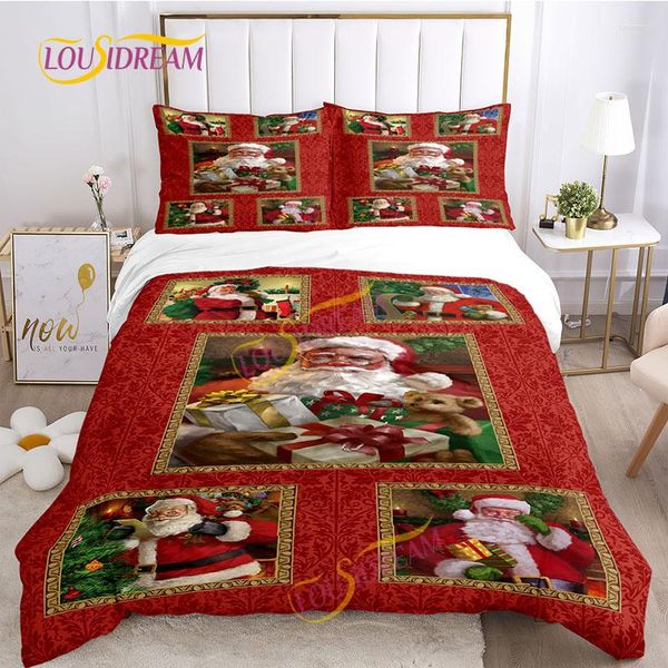 Conjuntos de ropa de cama Día de Navidad Atmósfera Sábana Edredón / Funda de almohada Four Seasons Santa Claus Juego extra grande Funda de almohada suave Funda de edredón