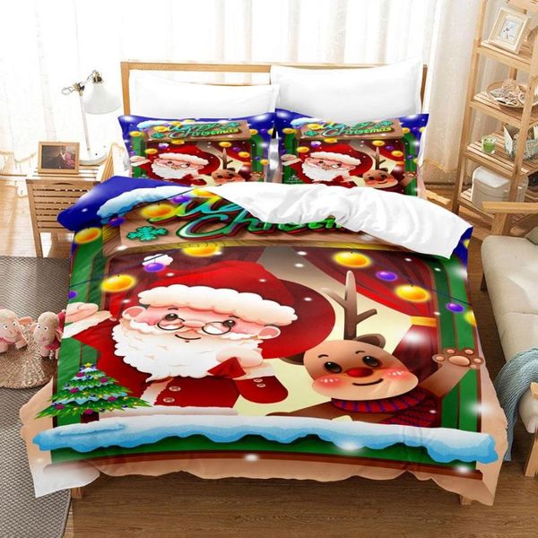 Ensembles de literie Housse de couette de Noël 200x230 Ensemble 4PCS pour lit double Père Noël Drap de lit 230x230 Taie d'oreiller Pleine taille Tissu mince