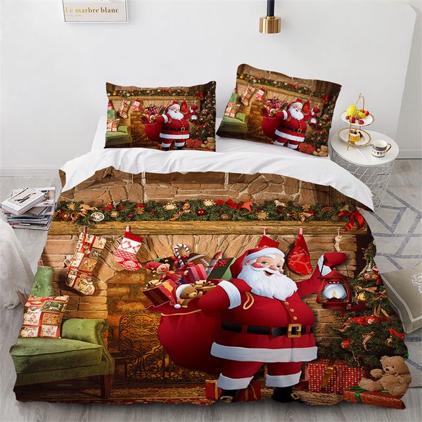 Ensembles de literie housse de couette de noël microfibre 3d père noël ensemble dessin animé unique roi pour enfants adolescents filles chambre décor 221125