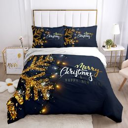 Beddengoed sets kerstdeksel set gouden sneeuwbloem vrolijk vieren dekbed king voor kid boy girl polyester 221205