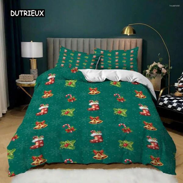 Ensembles de literie Ensemble de housse de couette de Noël King Size Bas Bells Imprimer Couette pour enfants Fille Polyester Quilt