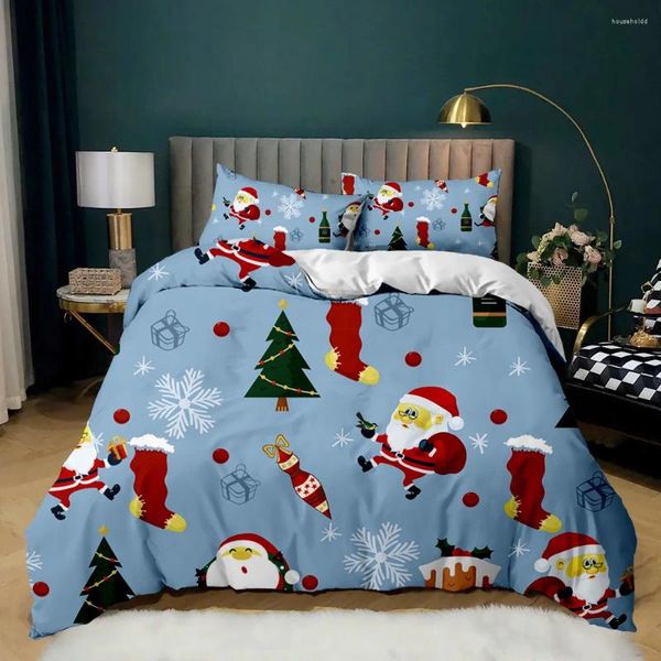 Conjuntos de ropa de cama Juego de funda nórdica navideña Santa Claus Ciervo Impreso Feliz Poliéster Edredón Ropa de cama suave