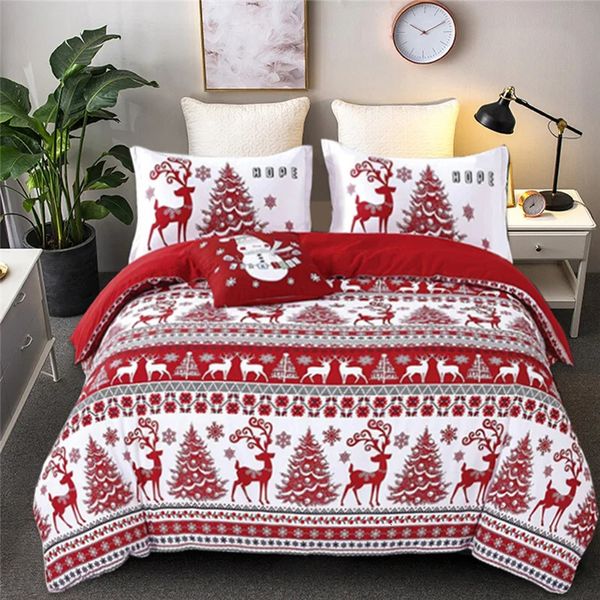 Ensembles de literie Ensemble de housse de couette de noël flocon de neige rouge Elk Reineer arbre reine roi Double ensemble de literie Double simple enfant enfant adulte année cadeau 231129