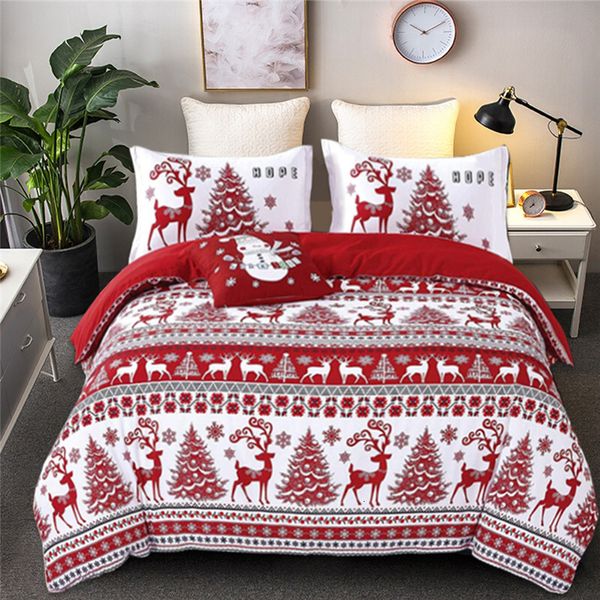 Ensembles de literie Ensemble de housse de couette de noël flocon de neige rouge Elk Reineer arbre reine roi Double ensemble de literie Double simple enfant enfant adulte année cadeau 230211