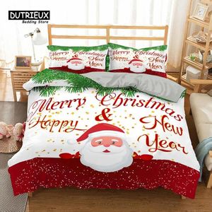 Beddengoedsets Kerstdekbedovertrek Winterthema Kerstman Quilt Microfiber Cartoon Set Koningin Koning Voor Kind Volwassen Jaar Cadeau