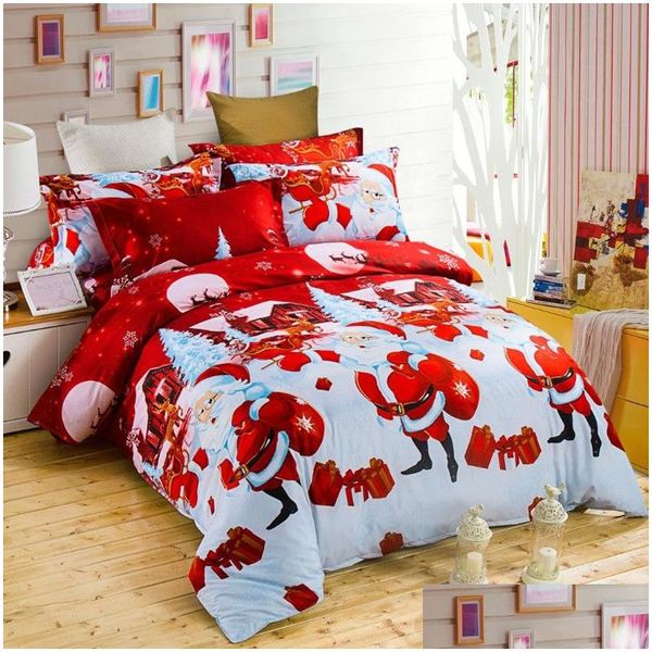 Ensembles de literie Noël Joyeux Père Noël Cadeau 3D Ensemble de lit Couette et taie d'oreiller Costumes Couette Drop Livraison Maison Jardin Texti Homefavor Dhlyu