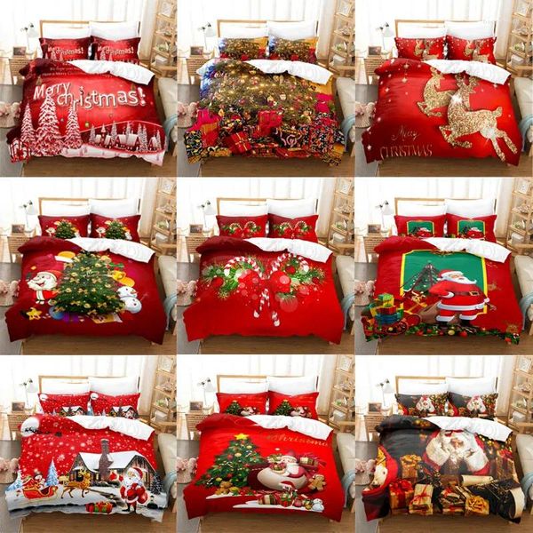Juegos de cama Navidad Feliz Año Rojo Papá Noel Reina Rey Funda nórdica de tamaño completo Juego de lino Colcha de 2 plazas 200x200 240x220