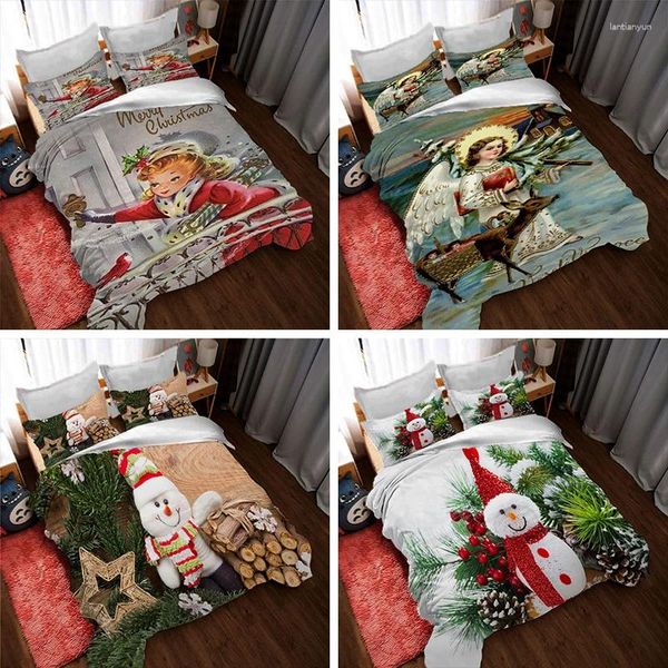 Ensembles de literie Christmas Santa Printed Set 3 Cover Bed Gift Children Piece Piece de couette