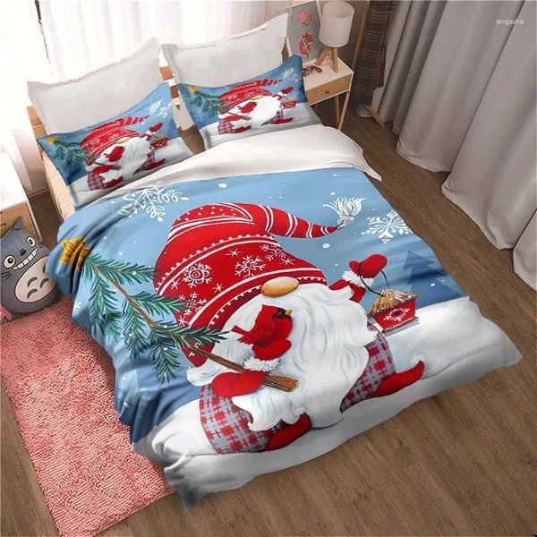 Ensembles de literie Noël Santa Red Hat Gnome Cadeau mignon King Twin Double Enfant Ensemble Microfibre ou Polyester Housse de couette