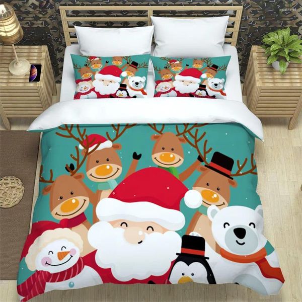 Conjuntos de ropa de cama Juego de Navidad 3D Santa Elk Funda nórdica Ropa de cama Ropa de cama Doble individual 2/3PCS Edredón para dormitorio para niños Funda de almohada