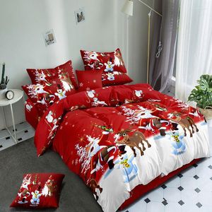 Ensembles de literie Ensemble de Noël 4 PCS Housse de couette 200x230cm Drap de lit 230x230 Taies d'oreiller pour double pleine taille Cadeau du Père Noël Rouge