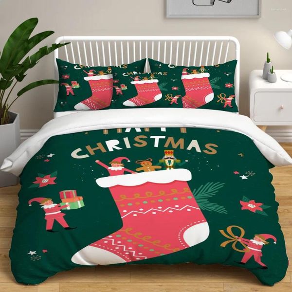 Juegos de cama de ropa de cama árboles de nieve navideños santa santa santa cubierta nórdica conjunto de sábanas suaves decoración del hogar X-max lino