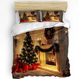 Ensembles de literie Cadeaux de couronne d'arbre de Noël Cheminée 3pcs Ensemble pour chambre à coucher Lit double Textile à la maison Housse de couette Taie d'oreiller