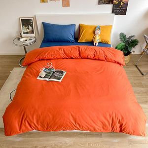 Beddengoed Sets Klassieke Pure Kleur Oranje Quilt Covers Blue Pillowcases Soft Trooster Dekbedovertrek Set Bed Linnen Thuis Textiel