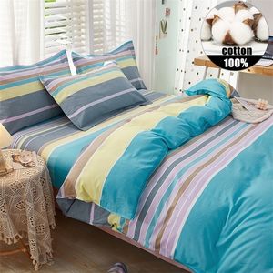 Ensembles de literie Parure de lit en coton style rayé classique 1 housse de couette 2 taies d'oreiller sans draps Convient pour lit simple ou double 17 tailles 221010