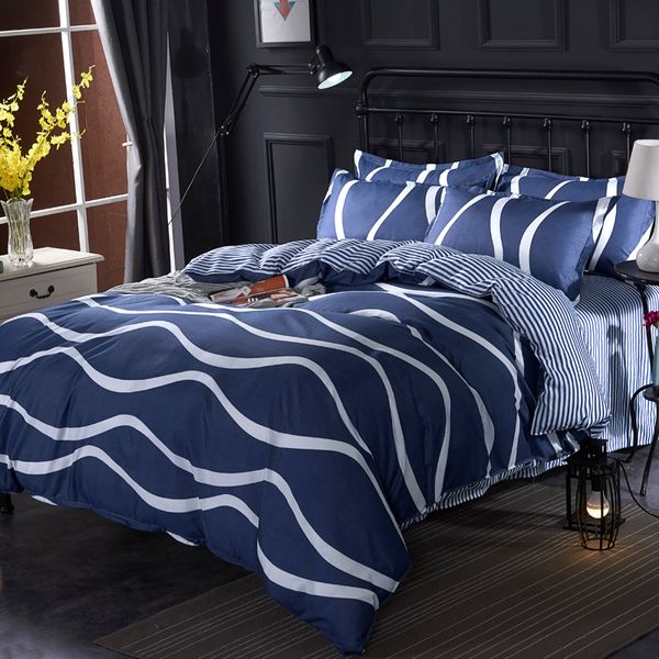 Conjuntos de ropa de cama ropa Stripes azules de edredón de california King Flat Spread Set Dekbed Overtrek para 2 personas Cubierta de colchas 230228