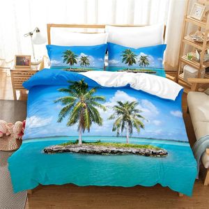 Beddengoed sets kokosboom set dekbedoverdekte kust thema strand zacht warme bed mode en kussensloop
