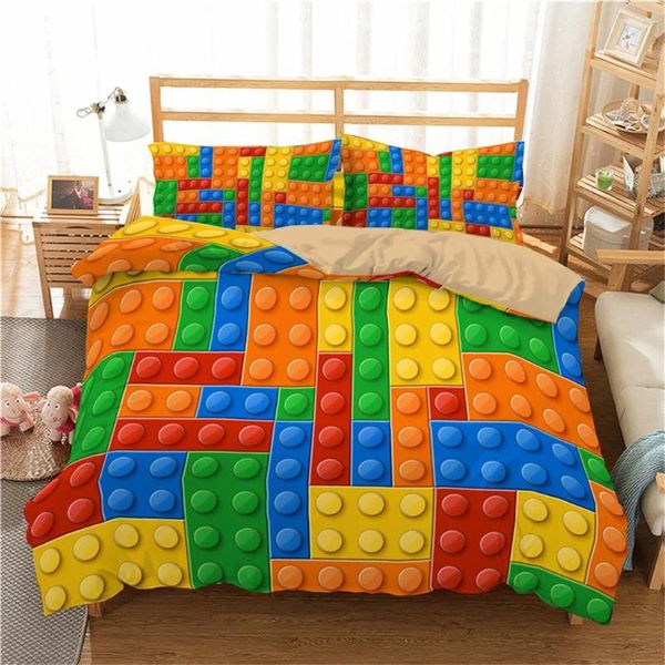 Conjuntos de ropa de cama Bloques coloridos Ladrillo Juguete Niña Niños Edredón Durex 3 piezas Twin King Tamaño completo Funda nórdica Juego de lino Colcha 200x200 240x220