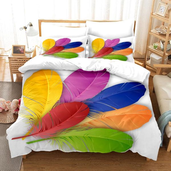 Ensembles de literie Housse de couette en plumes colorées Ensemble d'oreiller Housse De Couette Roupa Cama Bettwache Décor de chambre à coucher