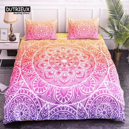 Ensembles de literie Coloré Mandala Housse de couette Ensemble Style Bohème Pastel Tons Abstrait Fleur Design Imprimer Couette Taie d'oreiller