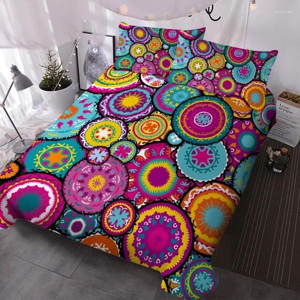 Juegos de cama Mandala colorido con funda nórdica, colchas de 3 piezas, 2 fundas de almohada