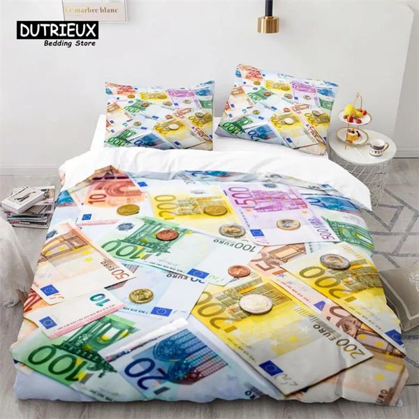 Ensembles de literie Ensemble d'argent coloré Billets d'un dollar des États-Unis Housse de couette Impression 3D Couette avec taies d'oreiller Décor de chambre 231020