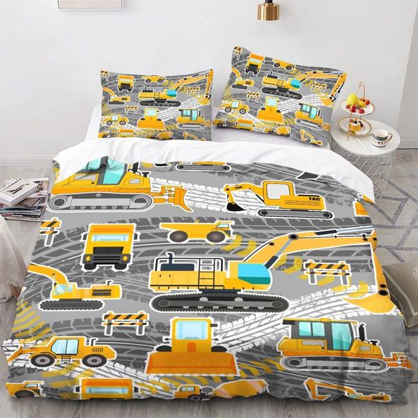 Conjuntos de ropa de cama Vehículos de construcción Niños Excavadora Funda nórdica Juego de camiones Tractor amarillo para adolescentes Niño Viejo Coche retro Decoración de la habitación